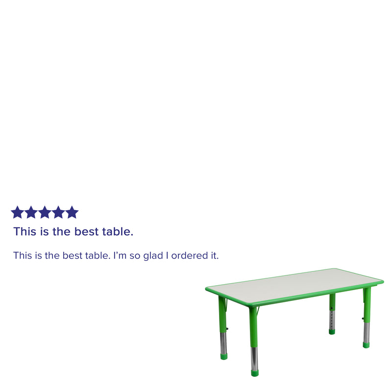 23.625''W x 47.25''L Rectangular Green Plastic Height Adjustable Activity Table with Grey Top