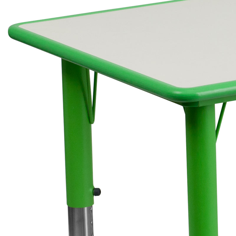 23.625''W x 47.25''L Rectangular Green Plastic Height Adjustable Activity Table with Grey Top