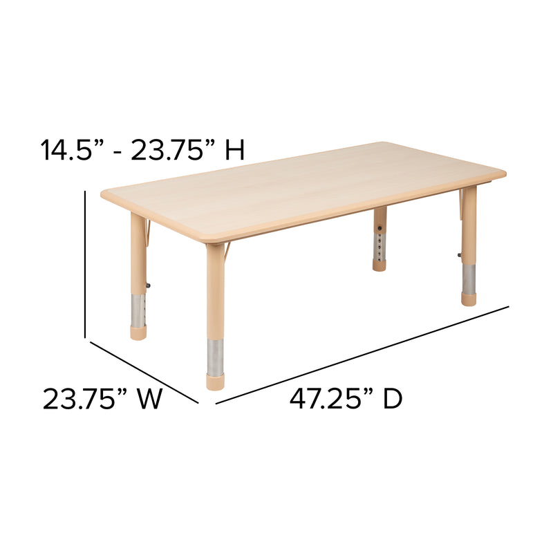 23.625"W x 47.25"L Rectangular Natural Plastic Height Adjustable Activity Table