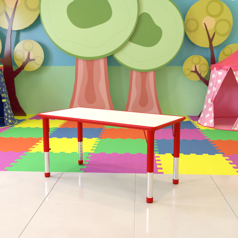 23.625''W x 47.25''L Rectangular Red Plastic Height Adjustable Activity Table with Grey Top