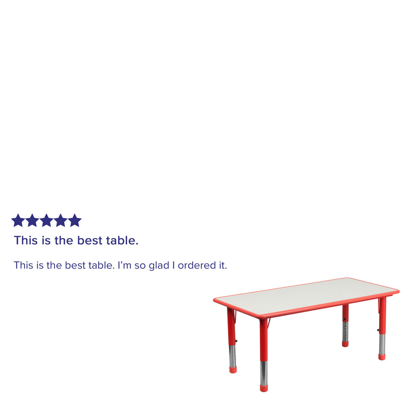 23.625''W x 47.25''L Rectangular Red Plastic Height Adjustable Activity Table with Grey Top