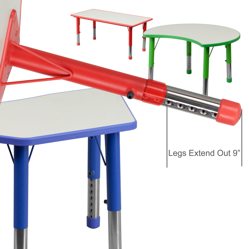 23.625''W x 47.25''L Rectangular Red Plastic Height Adjustable Activity Table with Grey Top