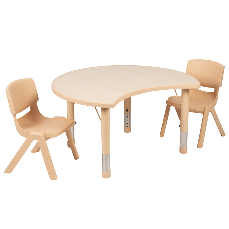 25.125"W x 35.5"L Crescent Natural Plastic Height Adjustable Activity Table Set with 2 Chairs