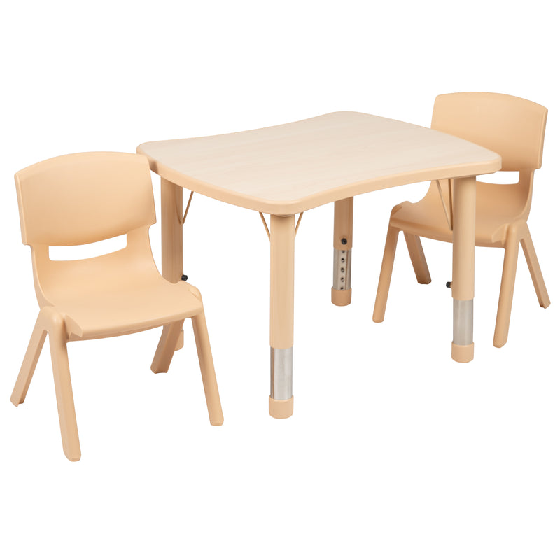 21.875"W x 26.625"L Rectangular Natural Plastic Height Adjustable Activity Table Set with 2 Chairs