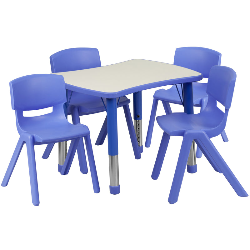 21.875''W x 26.625''L Rectangular Blue Plastic Height Adjustable Activity Table Set with 4 Chairs