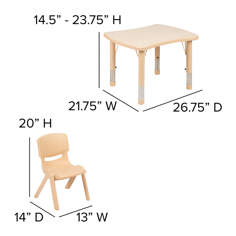 21.875"W x 26.625"L Rectangular Natural Plastic Height Adjustable Activity Table Set with 4 Chairs