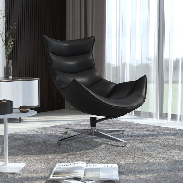 Black LeatherSoft Swivel Cocoon Chair