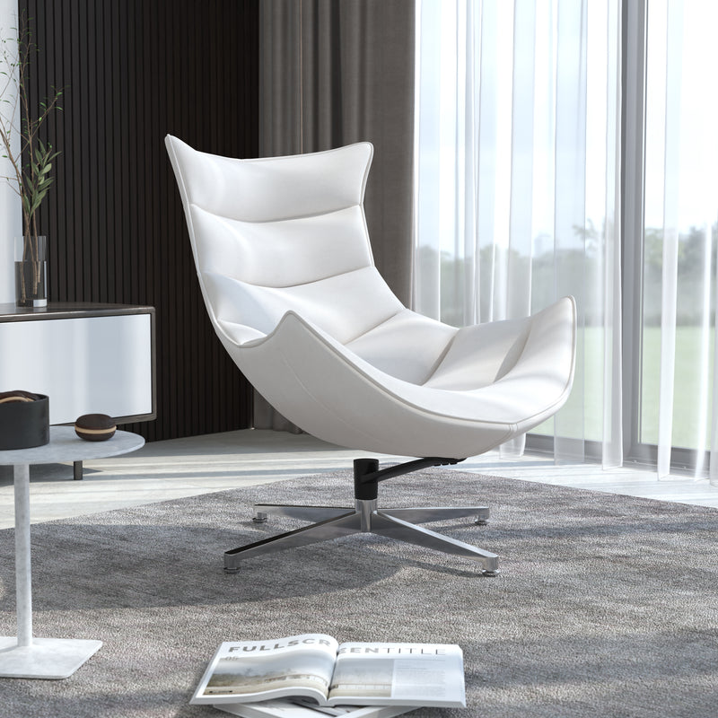 Creamy White LeatherSoft Swivel Cocoon Chair