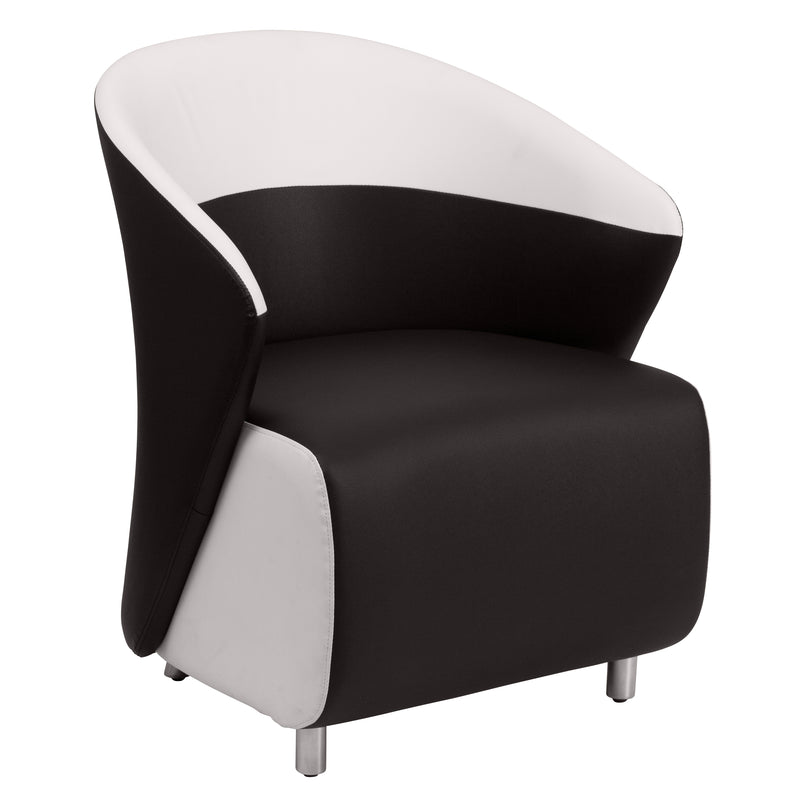 Black LeatherSoft Curved Barrel Back Lounge Chair with Melrose White Detailing