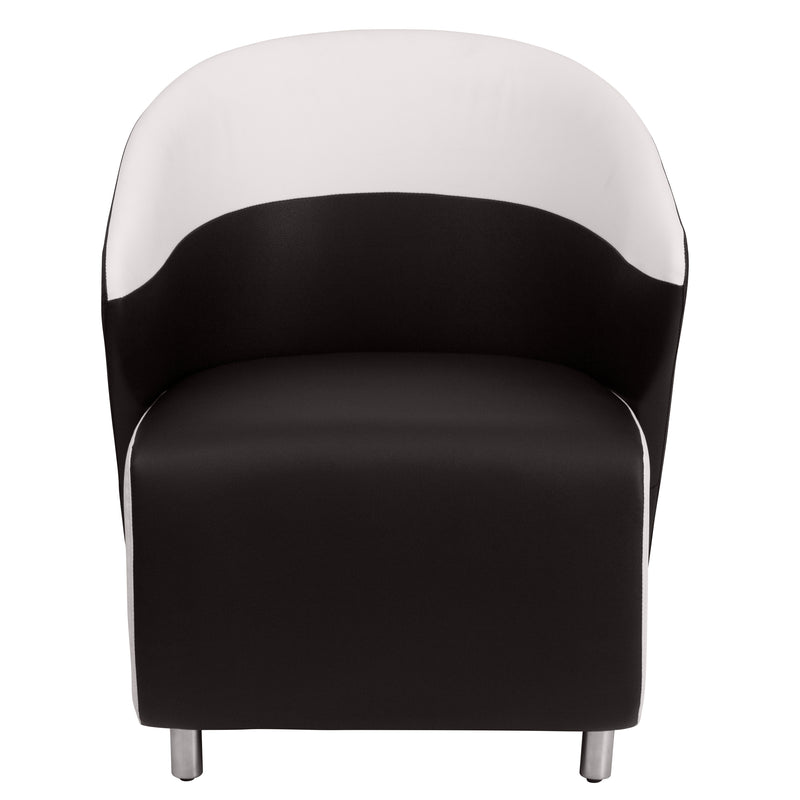 Black LeatherSoft Curved Barrel Back Lounge Chair with Melrose White Detailing