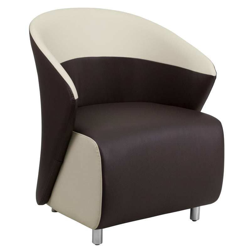 Dark Brown LeatherSoft Curved Barrel Back Lounge Chair with Beige Detailing