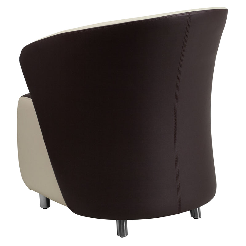 Dark Brown LeatherSoft Curved Barrel Back Lounge Chair with Beige Detailing