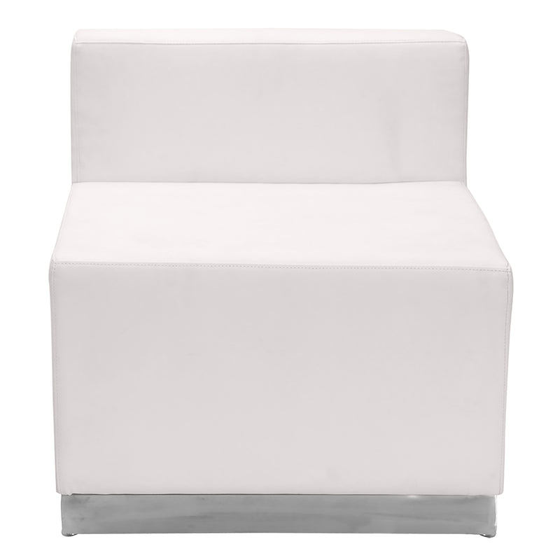 SINGLEWAVE Alon Series Melrose White LeatherSoft Chair with Brushed Stainless Steel Base