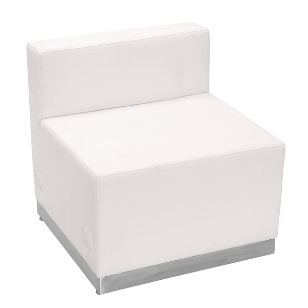 SINGLEWAVE Alon Series Melrose White LeatherSoft Chair with Brushed Stainless Steel Base