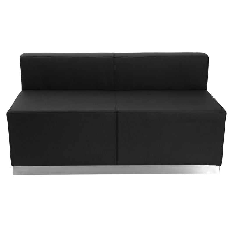 SINGLEWAVE Alon Series Black LeatherSoft Loveseat with Brushed Stainless Steel Base