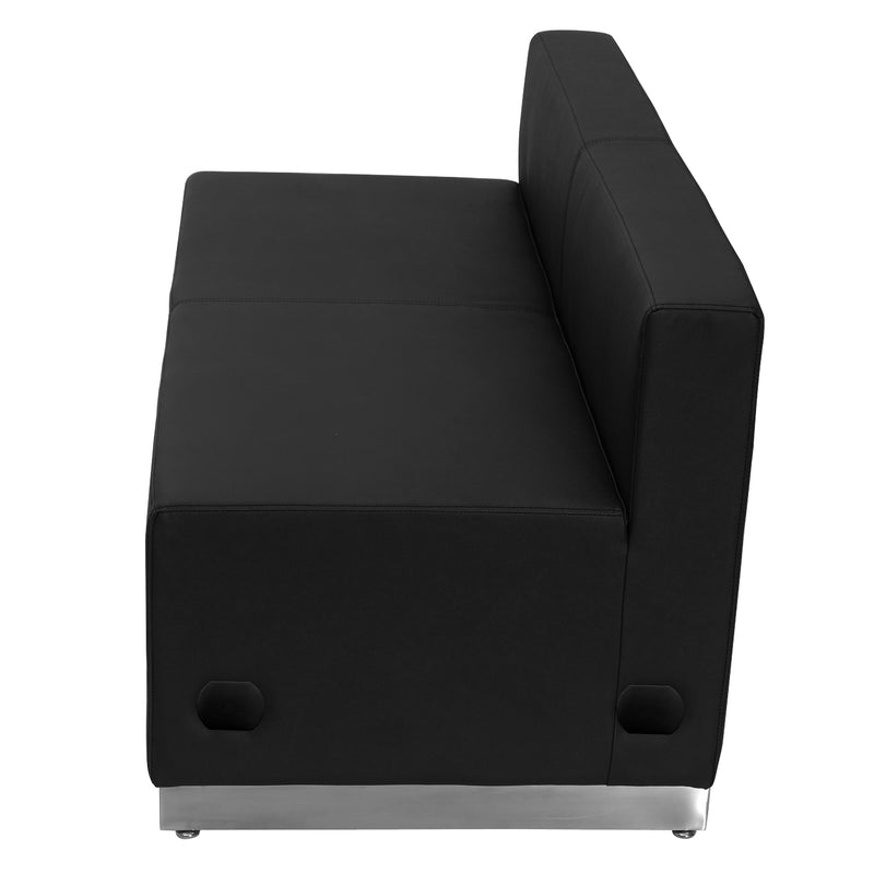 SINGLEWAVE Alon Series Black LeatherSoft Loveseat with Brushed Stainless Steel Base