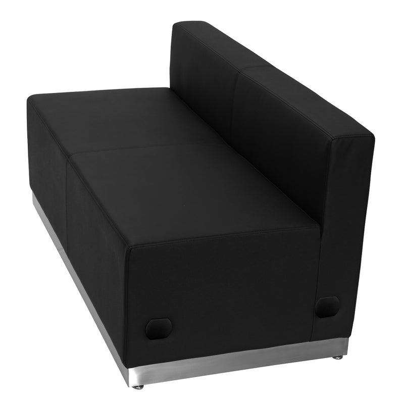 SINGLEWAVE Alon Series Black LeatherSoft Loveseat with Brushed Stainless Steel Base