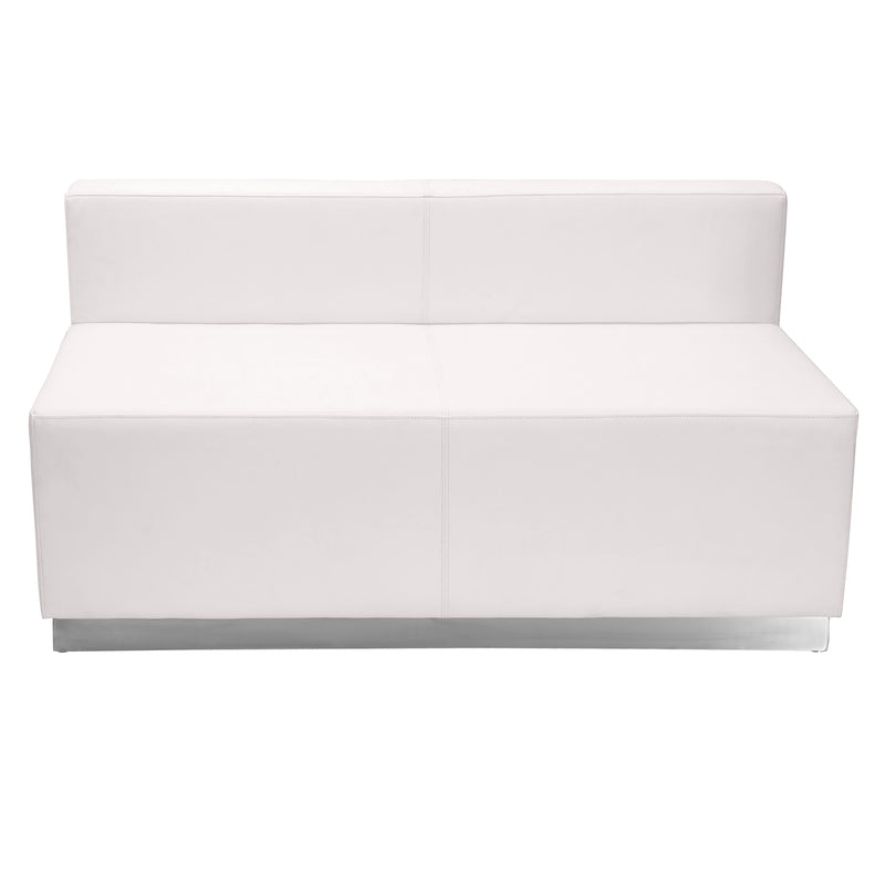 SINGLEWAVE Alon Series Melrose White LeatherSoft Loveseat with Brushed Stainless Steel Base