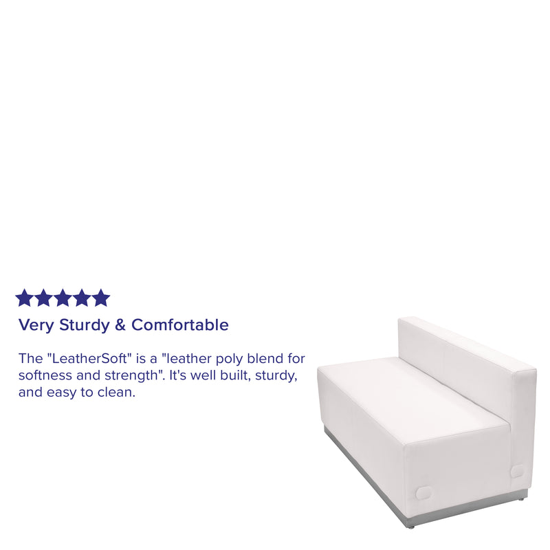 SINGLEWAVE Alon Series Melrose White LeatherSoft Loveseat with Brushed Stainless Steel Base