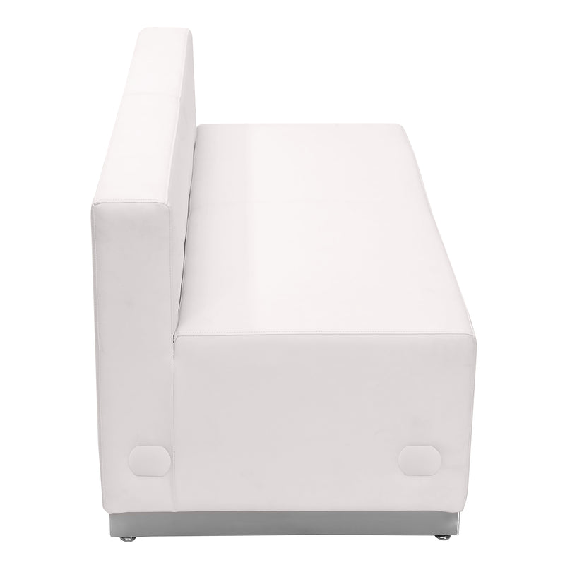 SINGLEWAVE Alon Series Melrose White LeatherSoft Loveseat with Brushed Stainless Steel Base