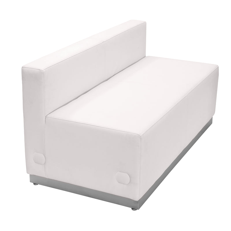 SINGLEWAVE Alon Series Melrose White LeatherSoft Loveseat with Brushed Stainless Steel Base