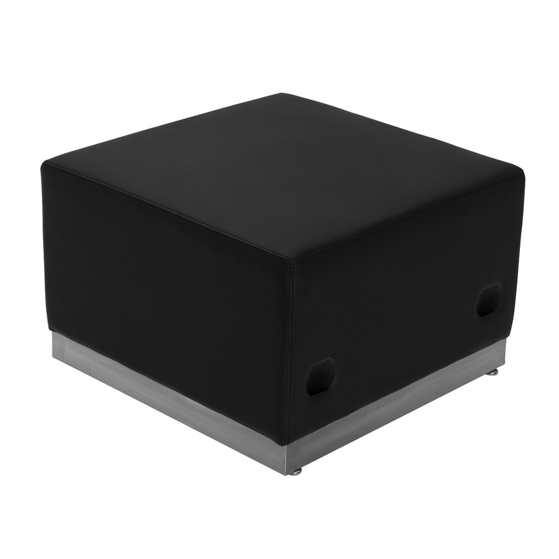 SINGLEWAVE Alon Series Black LeatherSoft Ottoman with Brushed Stainless Steel Base