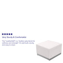 SINGLEWAVE Alon Series Melrose White LeatherSoft Ottoman with Brushed Stainless Steel Base