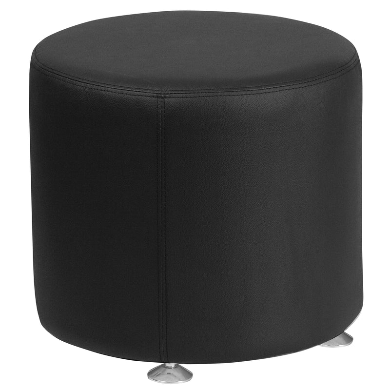 SINGLEWAVE Alon Series Black LeatherSoft 18'' Round Ottoman