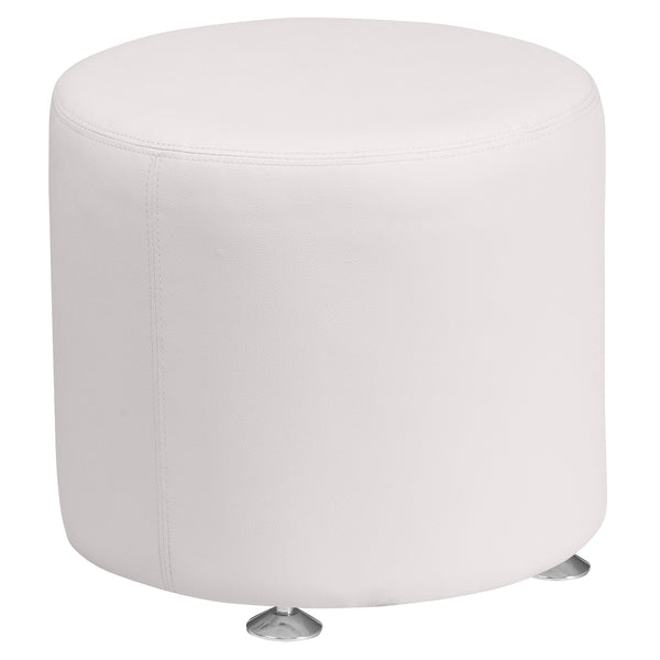 SINGLEWAVE Alon Series Melrose White LeatherSoft 18'' Round Ottoman