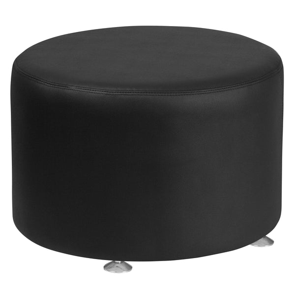 SINGLEWAVE Alon Series Black LeatherSoft 24'' Round Ottoman