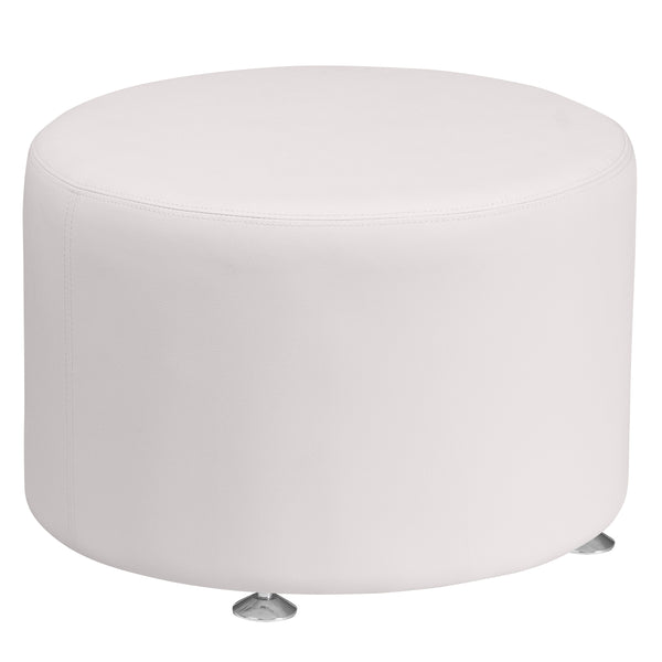 SINGLEWAVE Alon Series Melrose White LeatherSoft 24'' Round Ottoman