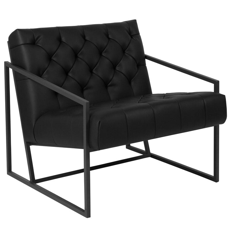 SINGLEWAVE Madison Series Black LeatherSoft Tufted Lounge Chair