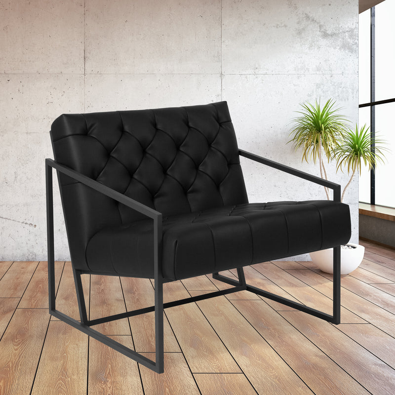 SINGLEWAVE Madison Series Black LeatherSoft Tufted Lounge Chair