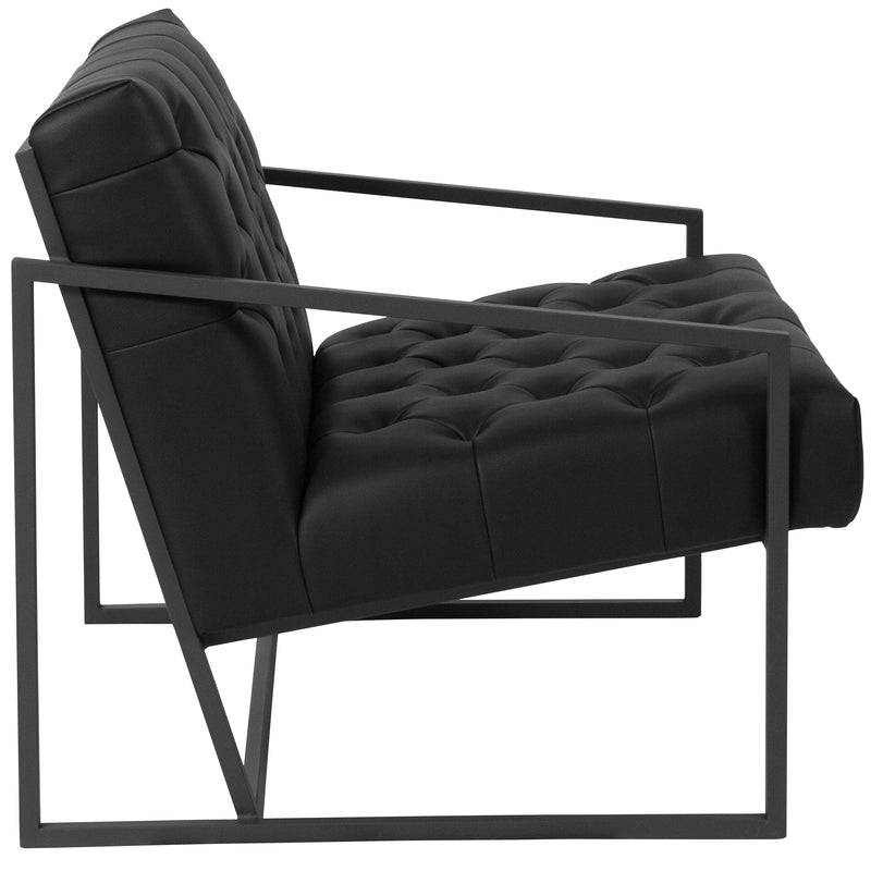 SINGLEWAVE Madison Series Black LeatherSoft Tufted Lounge Chair