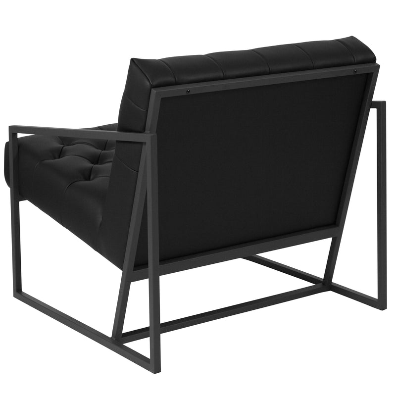 SINGLEWAVE Madison Series Black LeatherSoft Tufted Lounge Chair