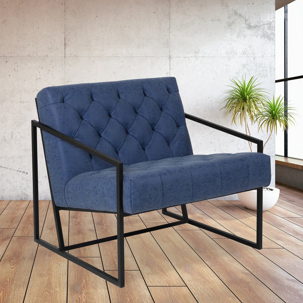 SINGLEWAVE Madison Series Retro Blue LeatherSoft Tufted Lounge Chair