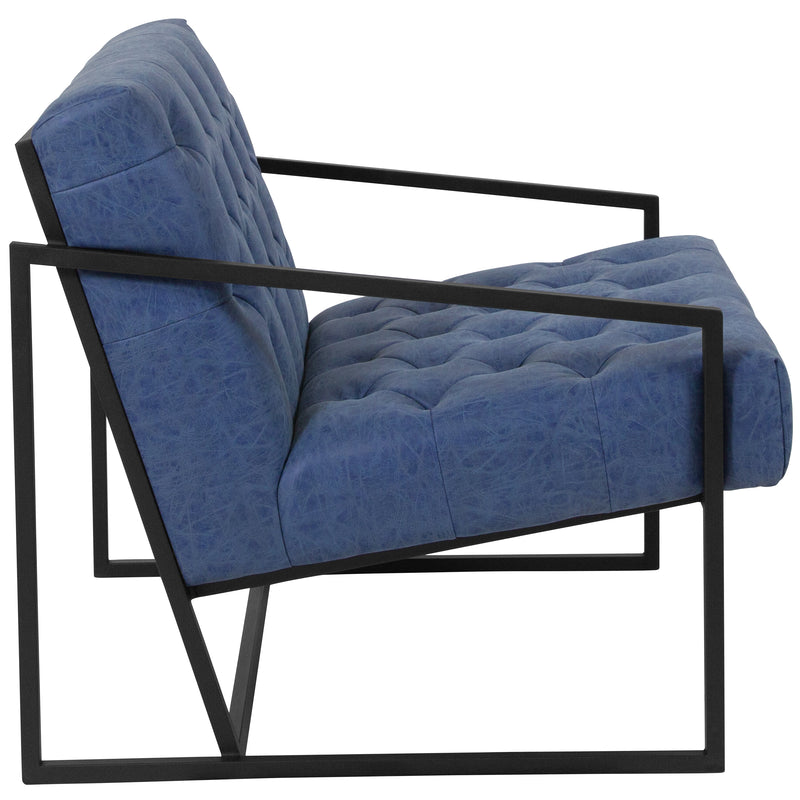 SINGLEWAVE Madison Series Retro Blue LeatherSoft Tufted Lounge Chair