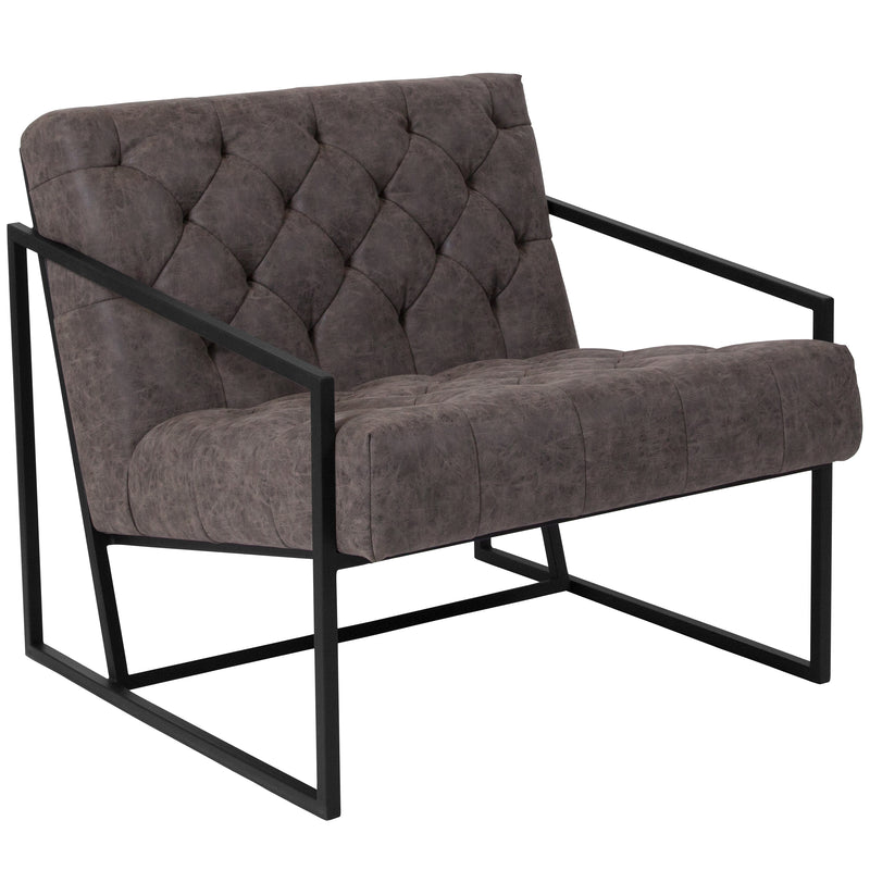 SINGLEWAVE Madison Series Retro Gray LeatherSoft Tufted Lounge Chair