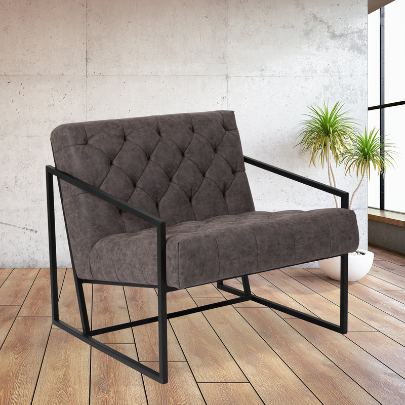 SINGLEWAVE Madison Series Retro Gray LeatherSoft Tufted Lounge Chair