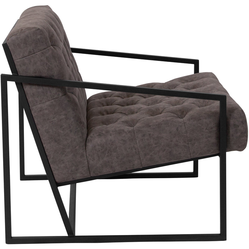 SINGLEWAVE Madison Series Retro Gray LeatherSoft Tufted Lounge Chair