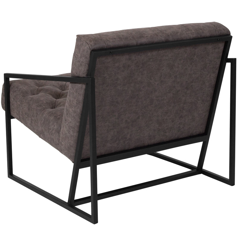 SINGLEWAVE Madison Series Retro Gray LeatherSoft Tufted Lounge Chair