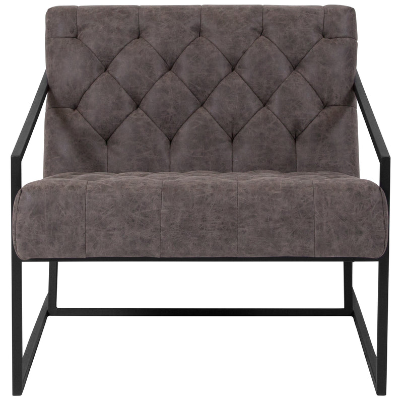 SINGLEWAVE Madison Series Retro Gray LeatherSoft Tufted Lounge Chair