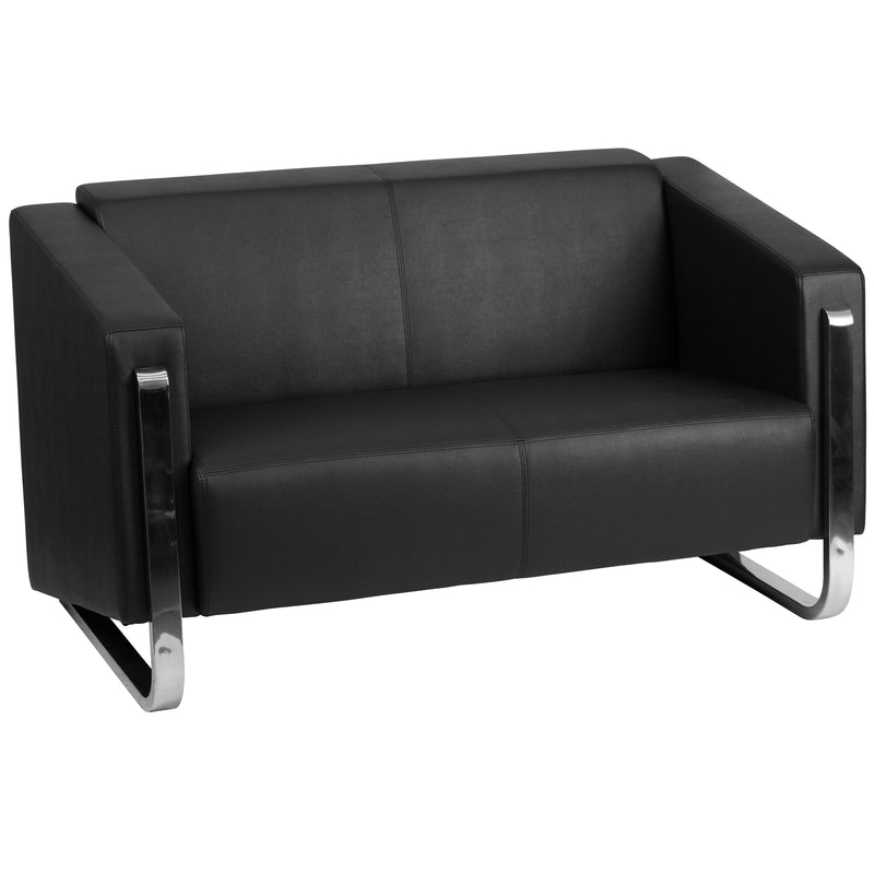 SINGLEWAVE Gallant Series Contemporary Black LeatherSoft Loveseat with Stainless Steel Frame