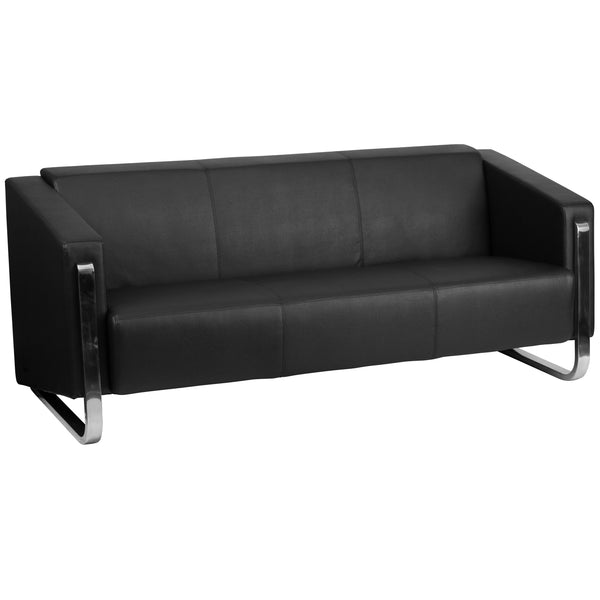 SINGLEWAVE Gallant Series Contemporary Black LeatherSoft Sofa with Stainless Steel Frame