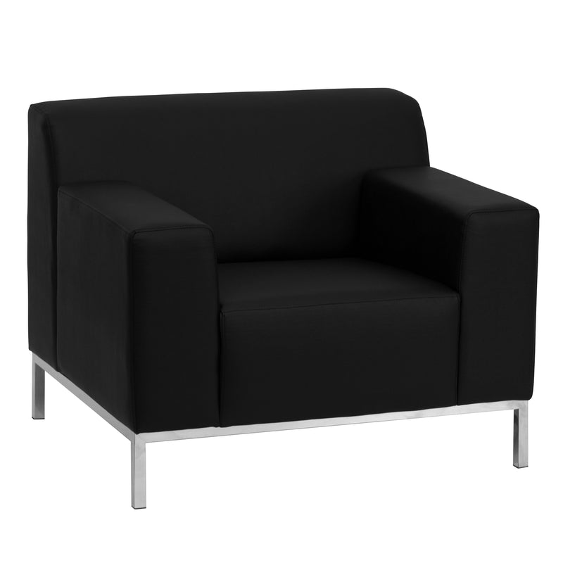 SINGLEWAVE Definity Series Contemporary Black LeatherSoft Chair with Stainless Steel Frame