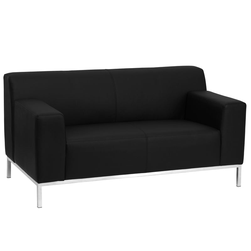 SINGLEWAVE Definity Series Contemporary Black LeatherSoft Loveseat with Stainless Steel Frame