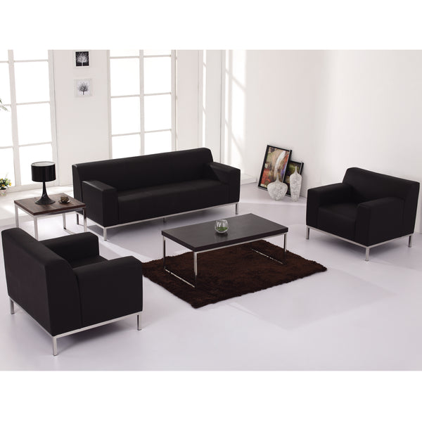 SINGLEWAVE Definity Series Contemporary Black LeatherSoft Loveseat with Stainless Steel Frame