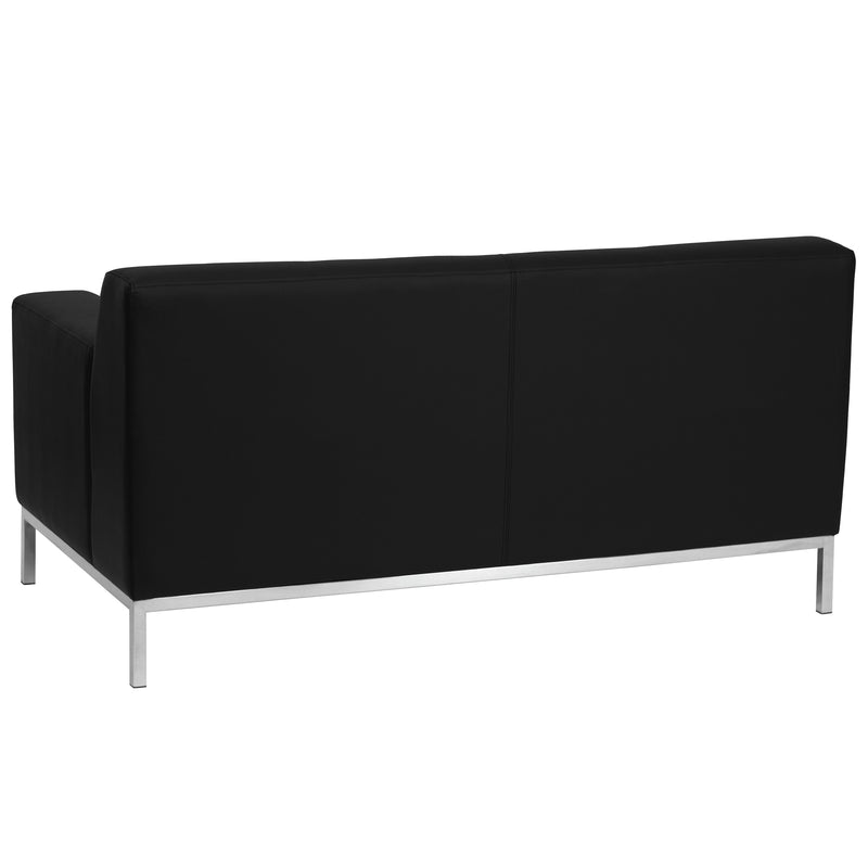 SINGLEWAVE Definity Series Contemporary Black LeatherSoft Loveseat with Stainless Steel Frame