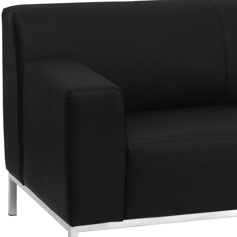 SINGLEWAVE Definity Series Contemporary Black LeatherSoft Loveseat with Stainless Steel Frame