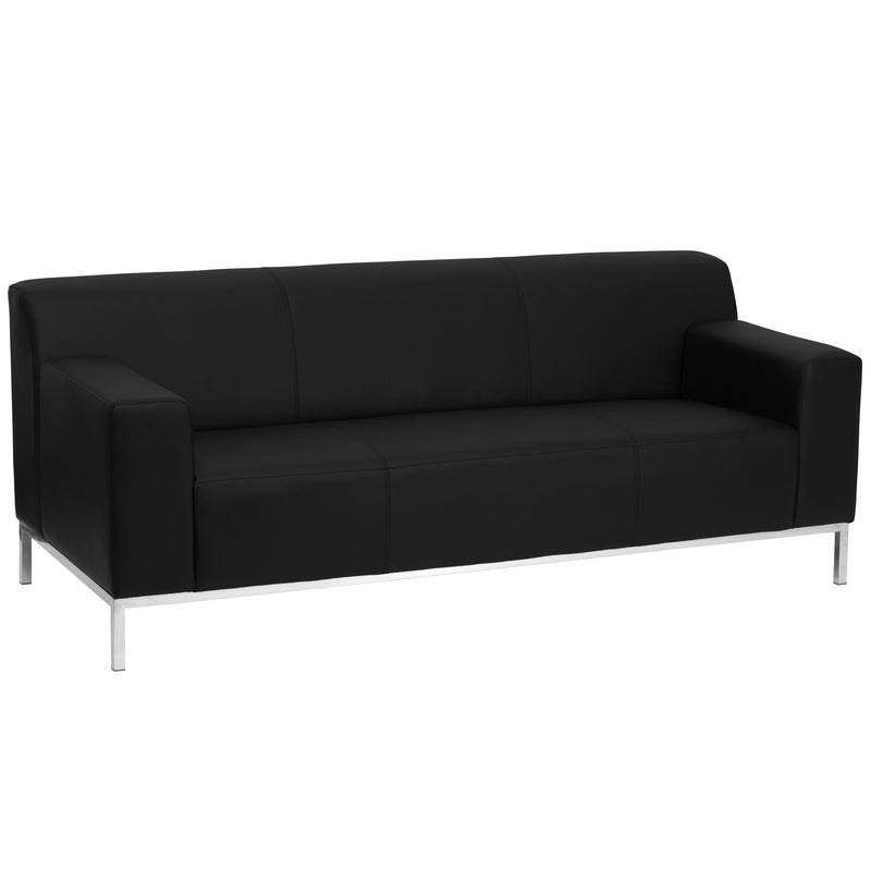 SINGLEWAVE Definity Series Contemporary Black LeatherSoft Sofa with Stainless Steel Frame